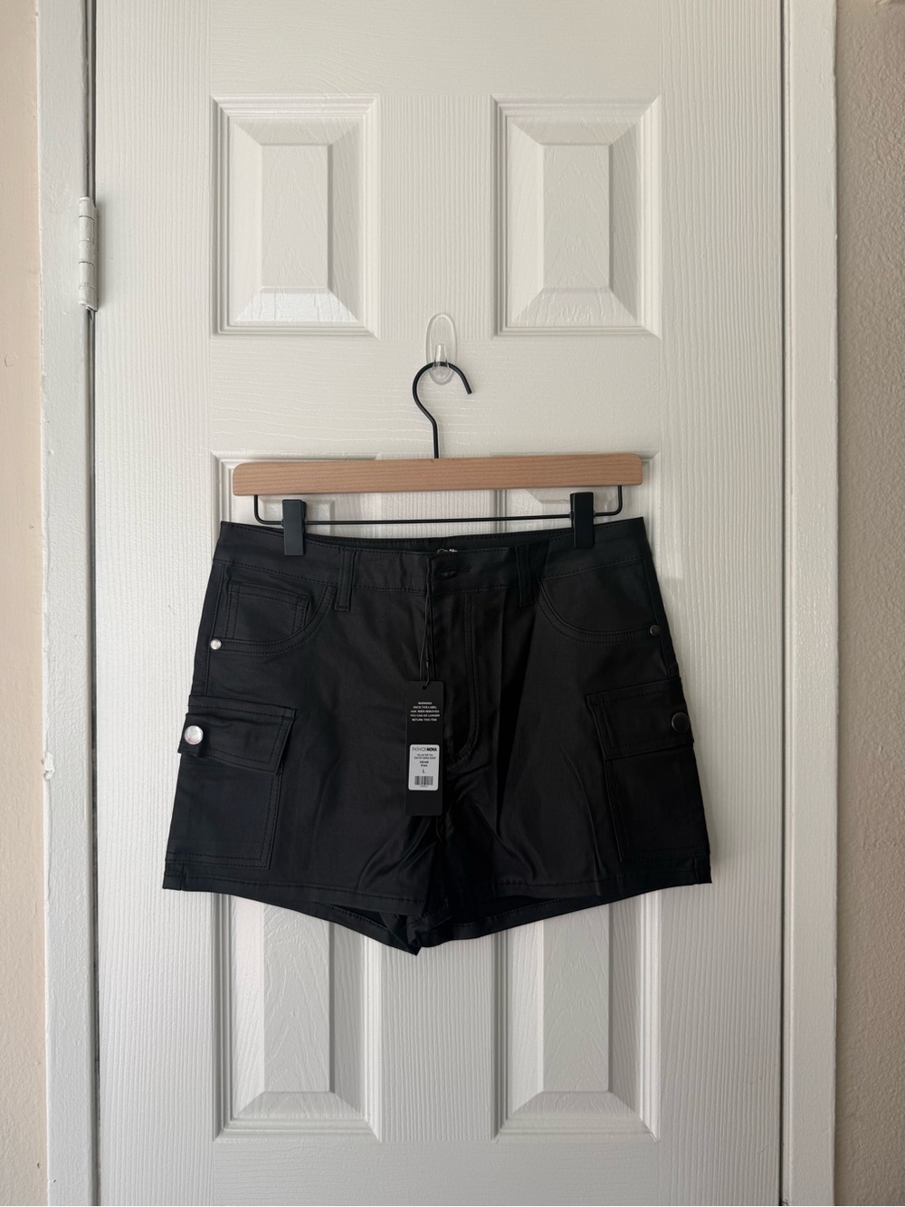 Fashion Nova Black Cargo Shorts Faux Leather